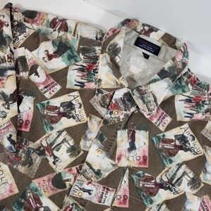 CUTTER & Buck Mens XL Cotton Golf Button Up Camp Shirt Loud Retro Vintage Print